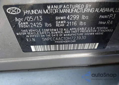 2013 Hyundai Sonata Limited из США, поврежденный, VIN 5NPEC4AC1DH723930